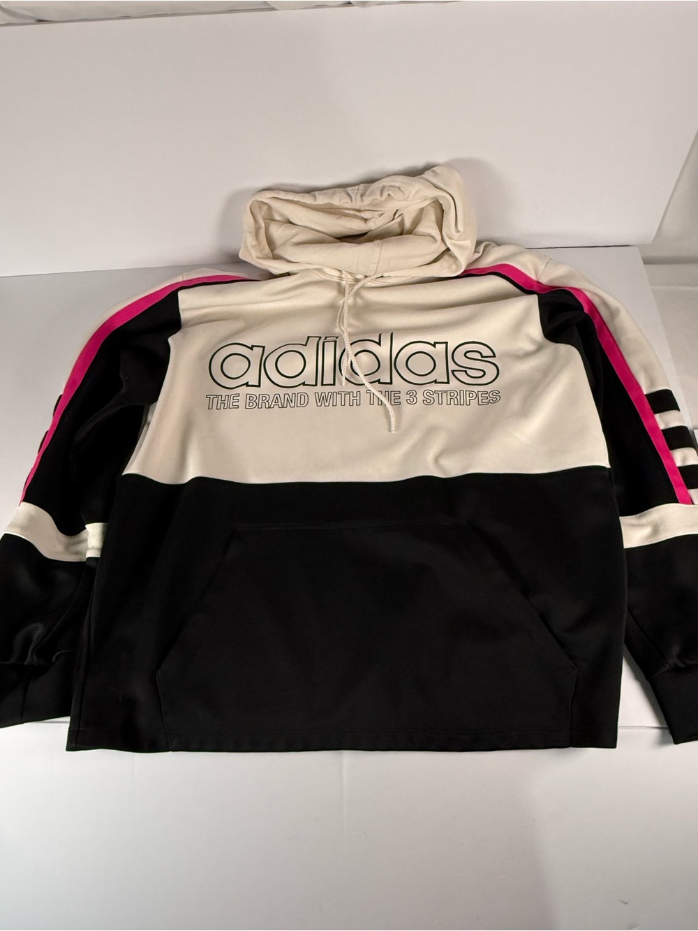 adidas Cream, Black & Pink Colorblock Pullover Hoodie